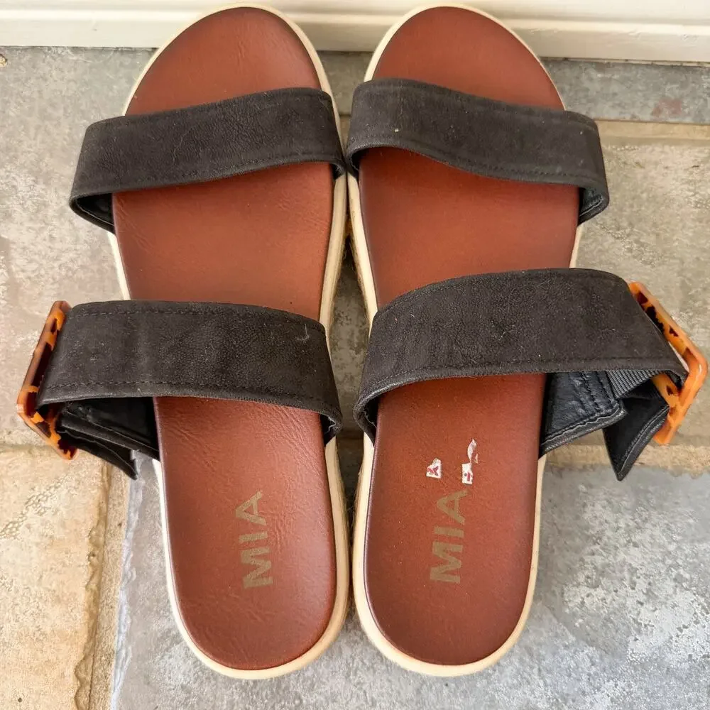 MIA Carleen Platform Sandals Black Buckle Espadrille Size 9 Womens
